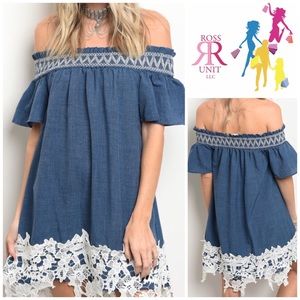 Off The Shoulder Blue and White Dress
